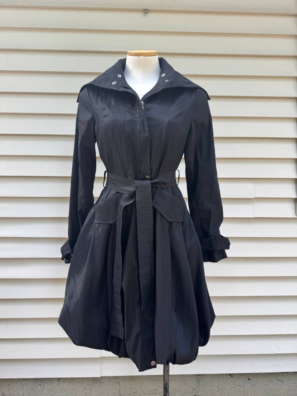 Belle Fare Black Trench Coat Leopard Lining | S